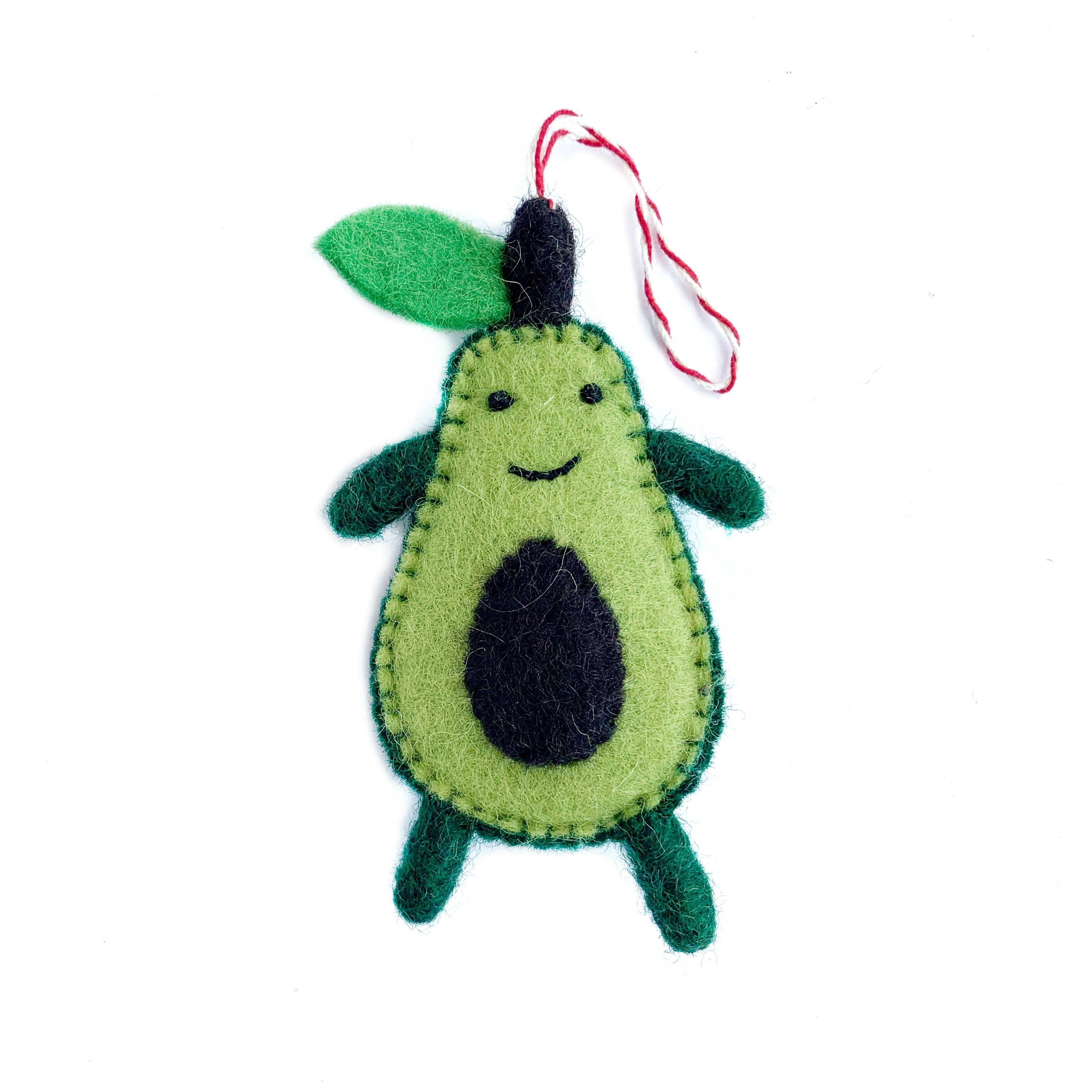 Smiling Avocado Felt Wool Christmas Ornament