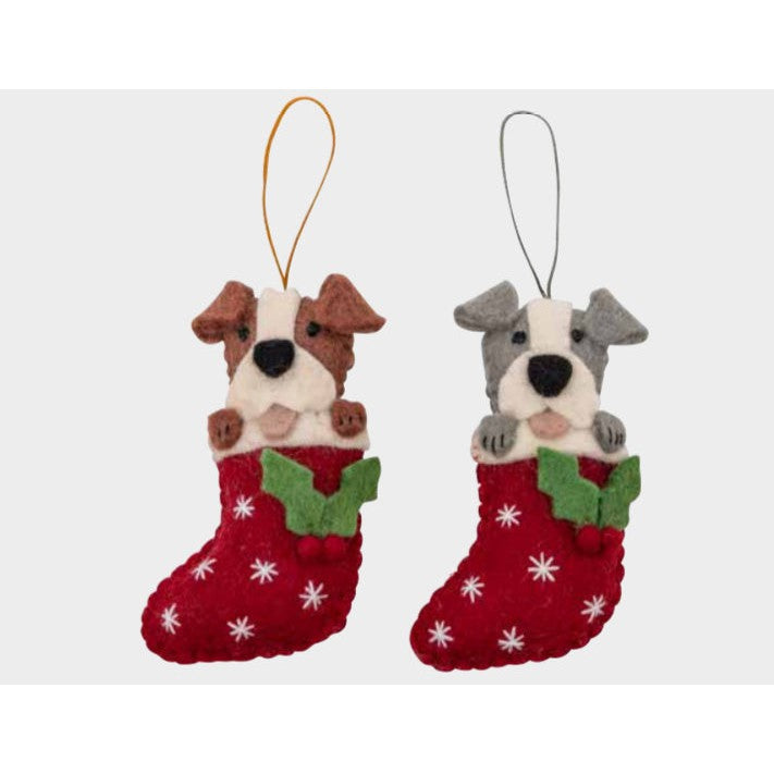 Staffy in Stocking Ornament- Assorted Colors- Sold Individually