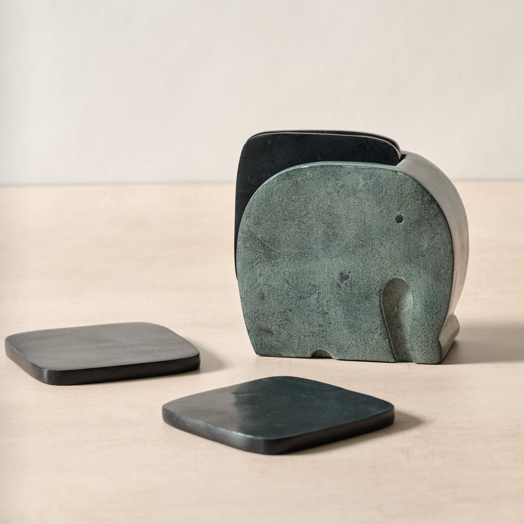 Stone Elephant Holder and Coasters - Set of 4 (*Local Pickup/Local Delivery Only)