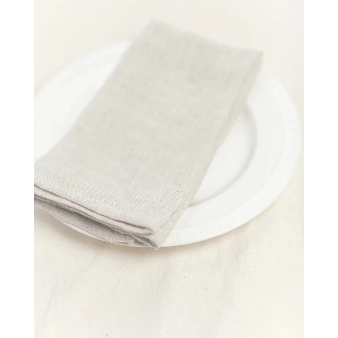 Stone Washed Linen Hemmed Dinner Napkin- Natural Chambray