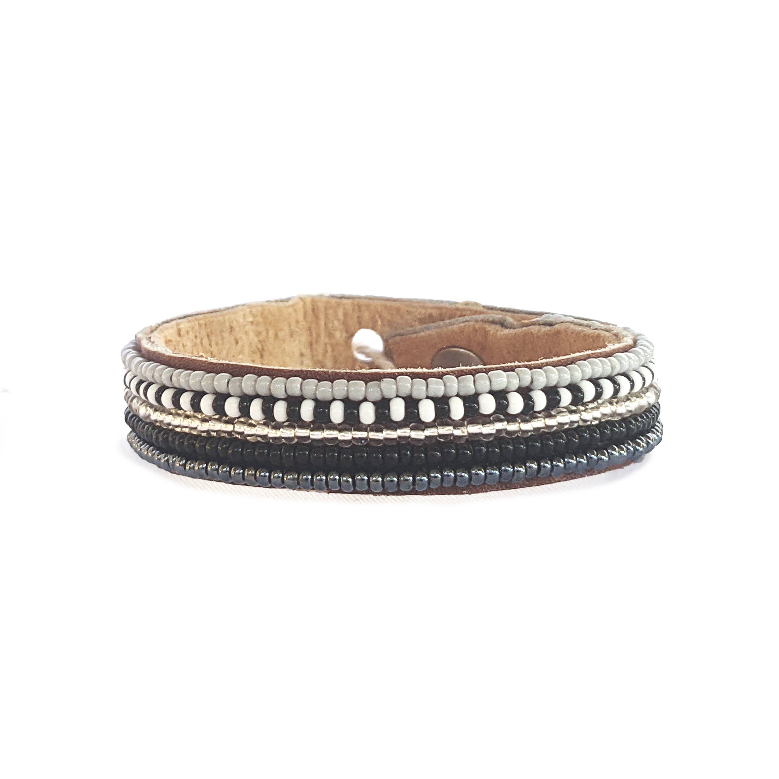 Stripes Twilight Beaded Leather Cuff- Assorted Sizes