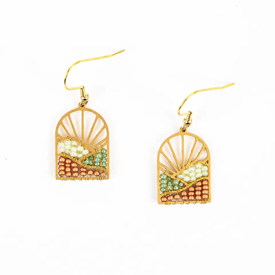 Sunrise Brass and Bead Earrings- Assorted Colors