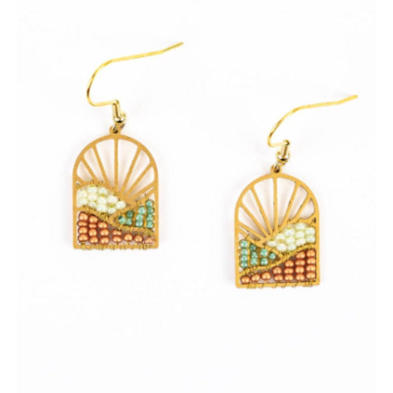 Sunrise Brass and Bead Earrings- Assorted Colors