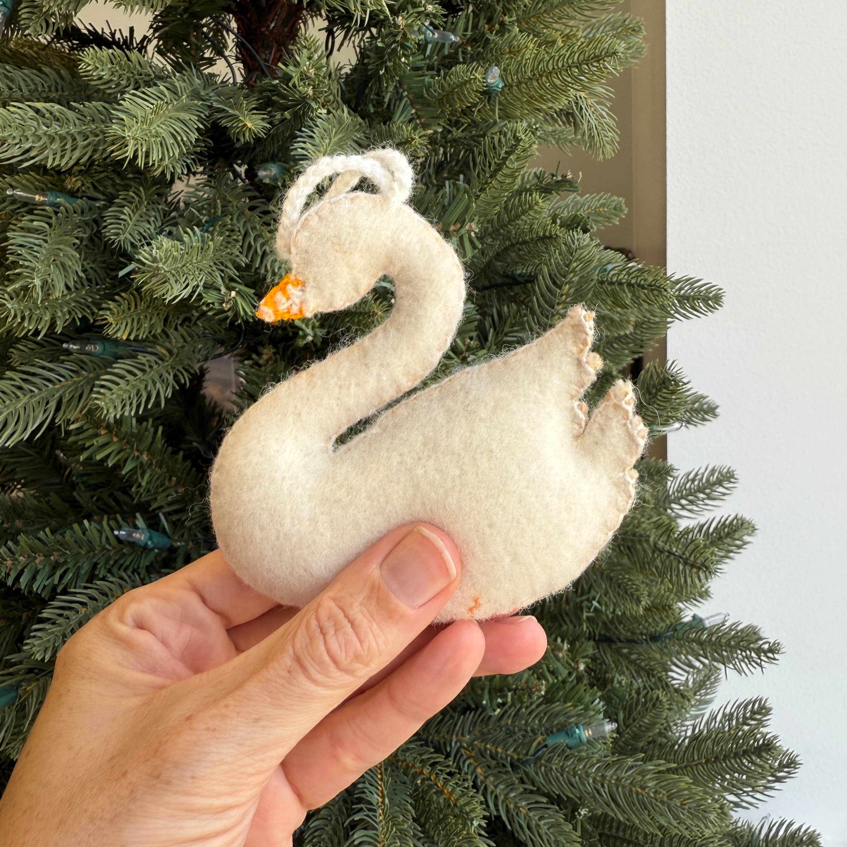 Swan Embroidered Wool Ornament