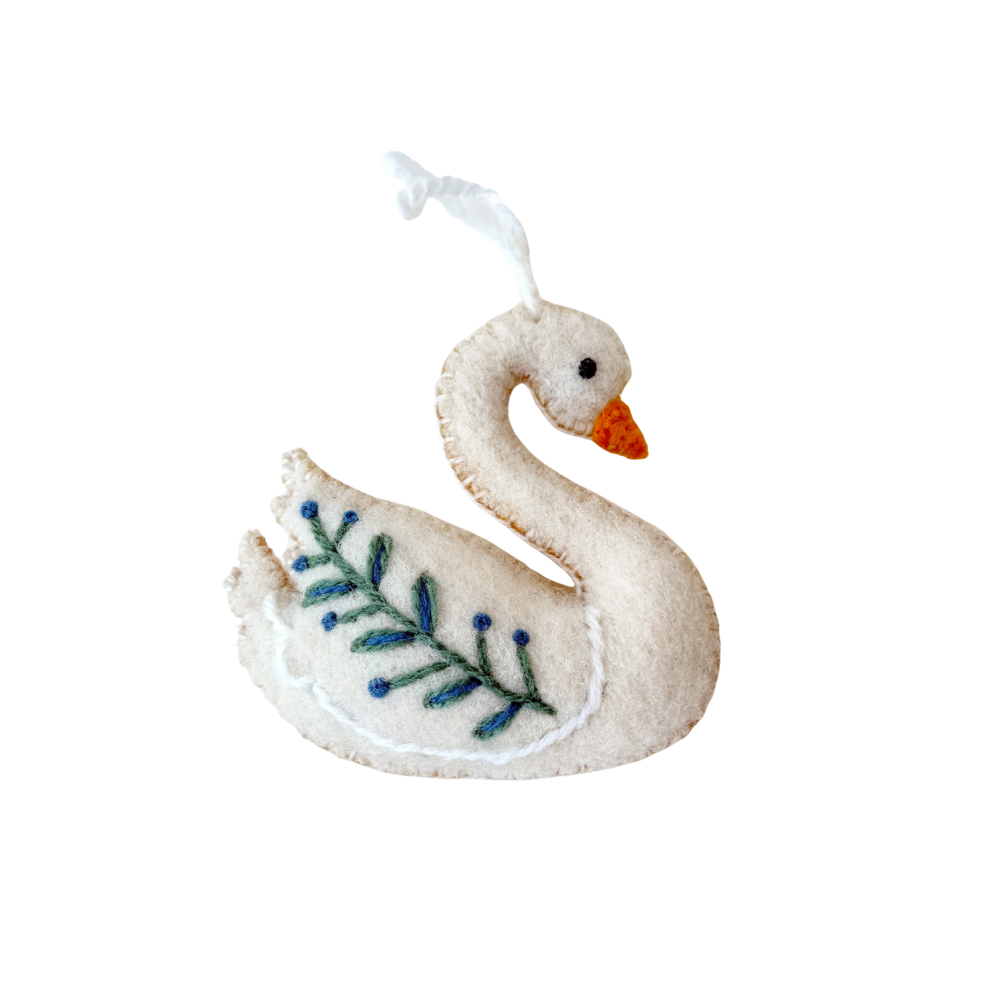 Swan Embroidered Wool Ornament