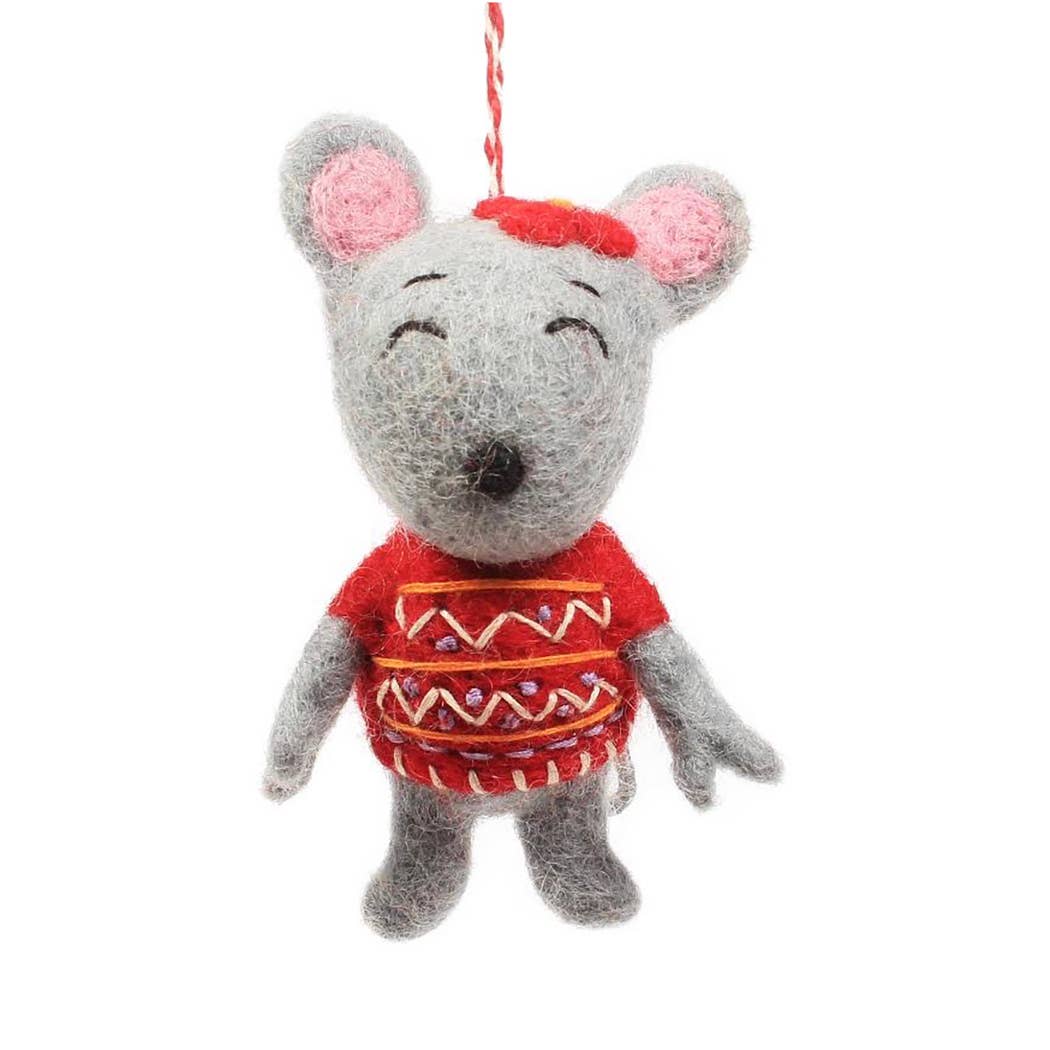 Sweater Mouse Ornament - Hand Felted Wool Ornament - Fair-Trade