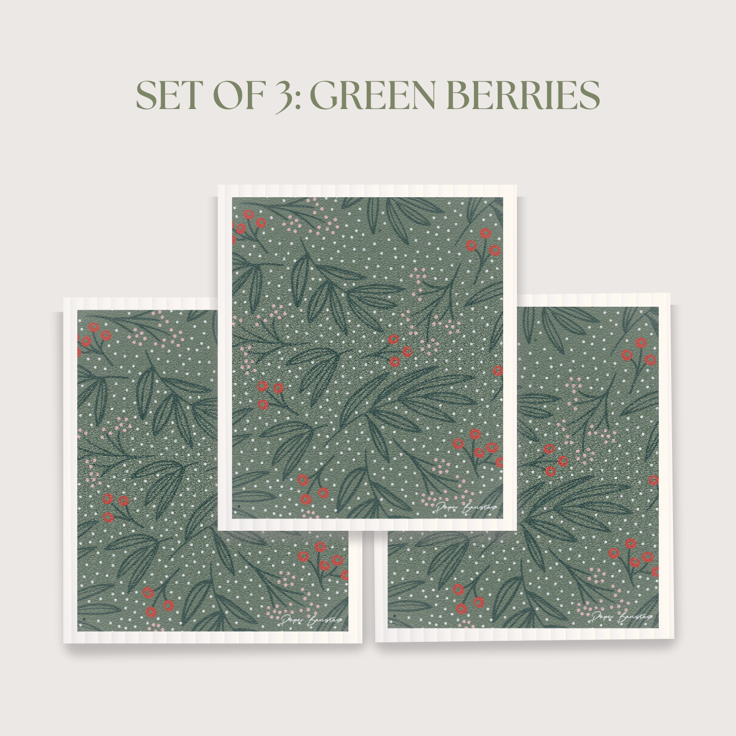 Swedish Dishcloth: Green Berries - Set of 3