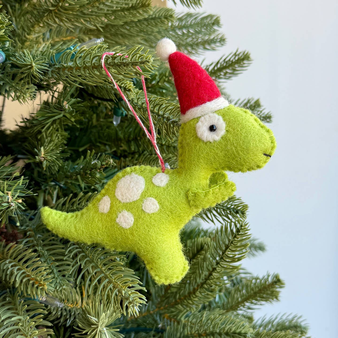 T-Rex in Santa Hat Felt Wool Ornament
