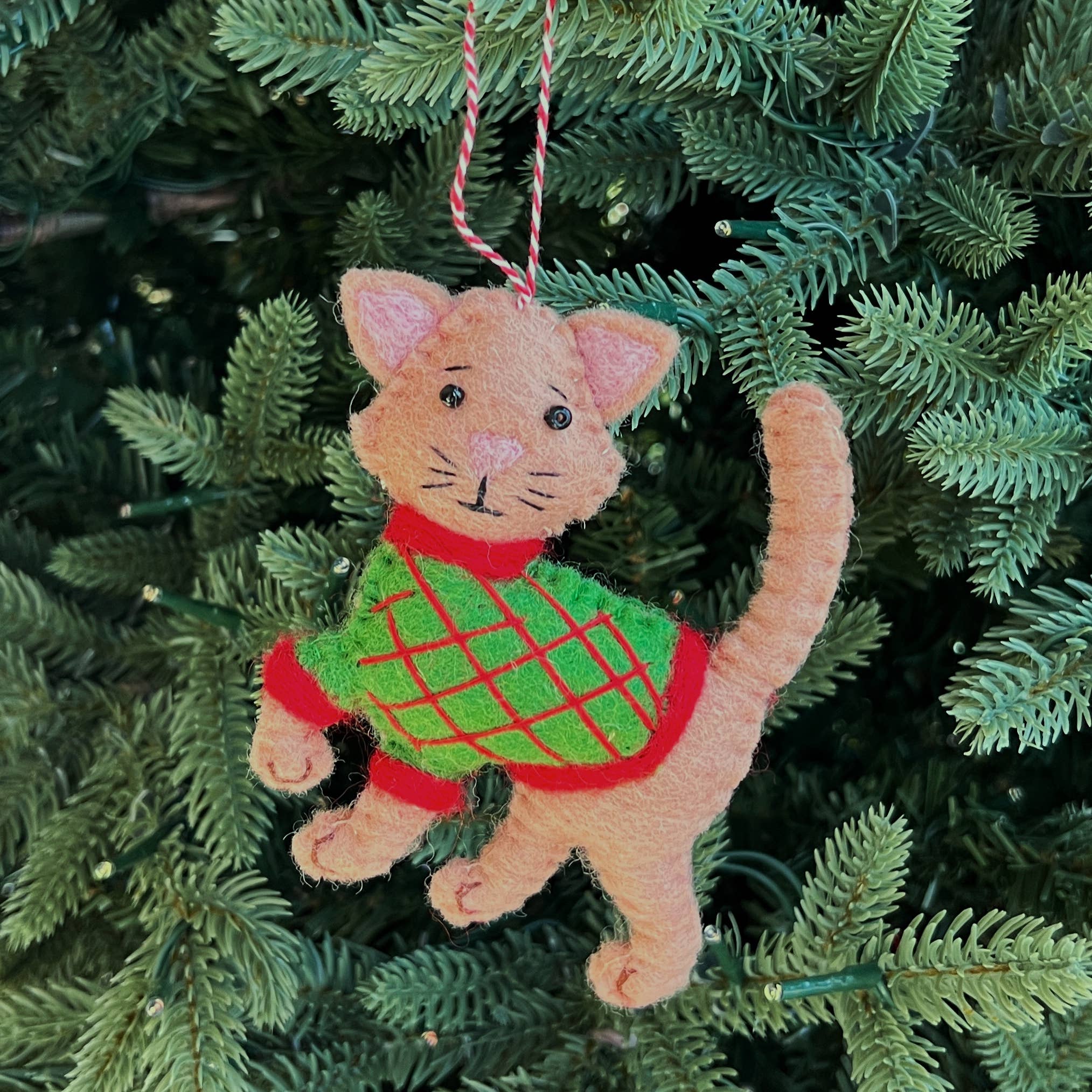 Tan Cat in Sweater Felt Wool Ornament