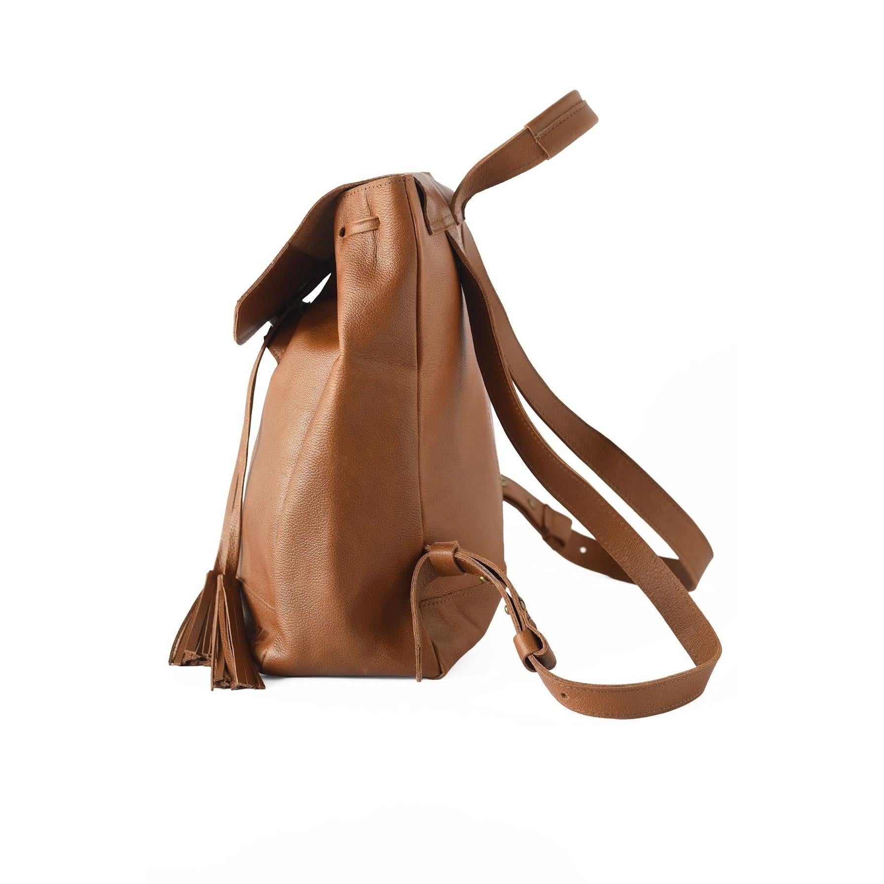 Tassel Backpack- Pebbled Cognac