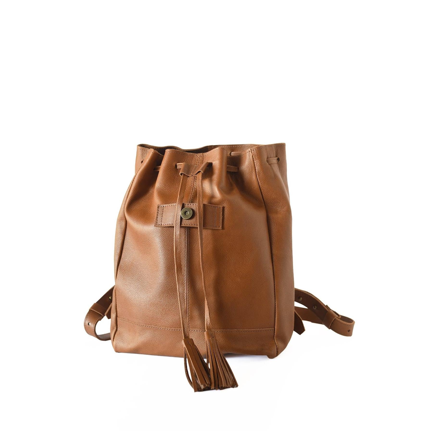 Tassel Backpack- Pebbled Cognac