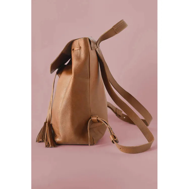 Tassel Backpack- Pebbled Cognac