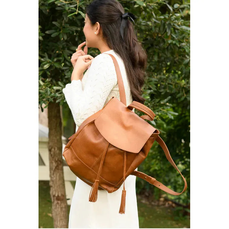 Tassel Backpack- Pebbled Cognac