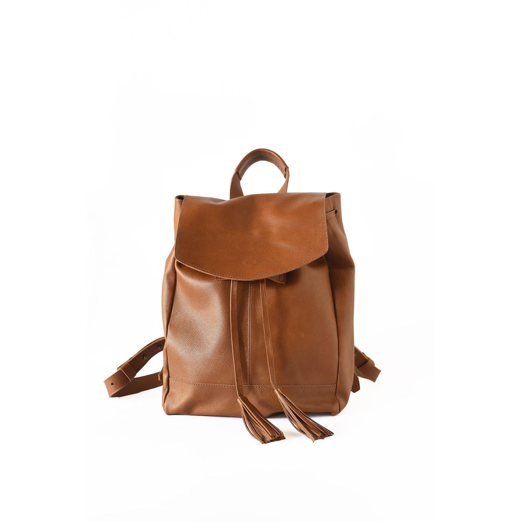Tassel Backpack- Pebbled Cognac