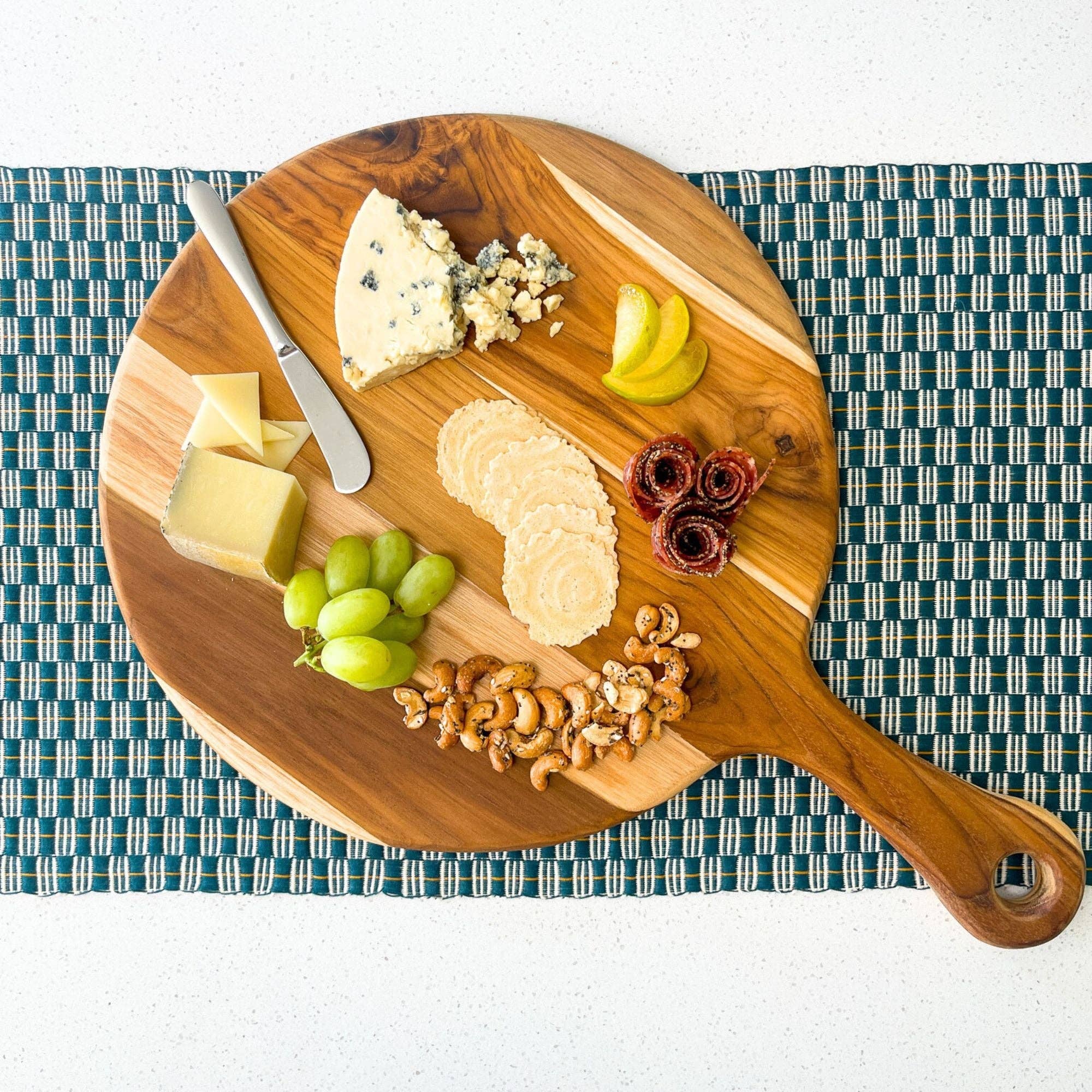 Teak Large Round Charcuterie Board with Handle (*Local Pickup/Local Delivery Only)