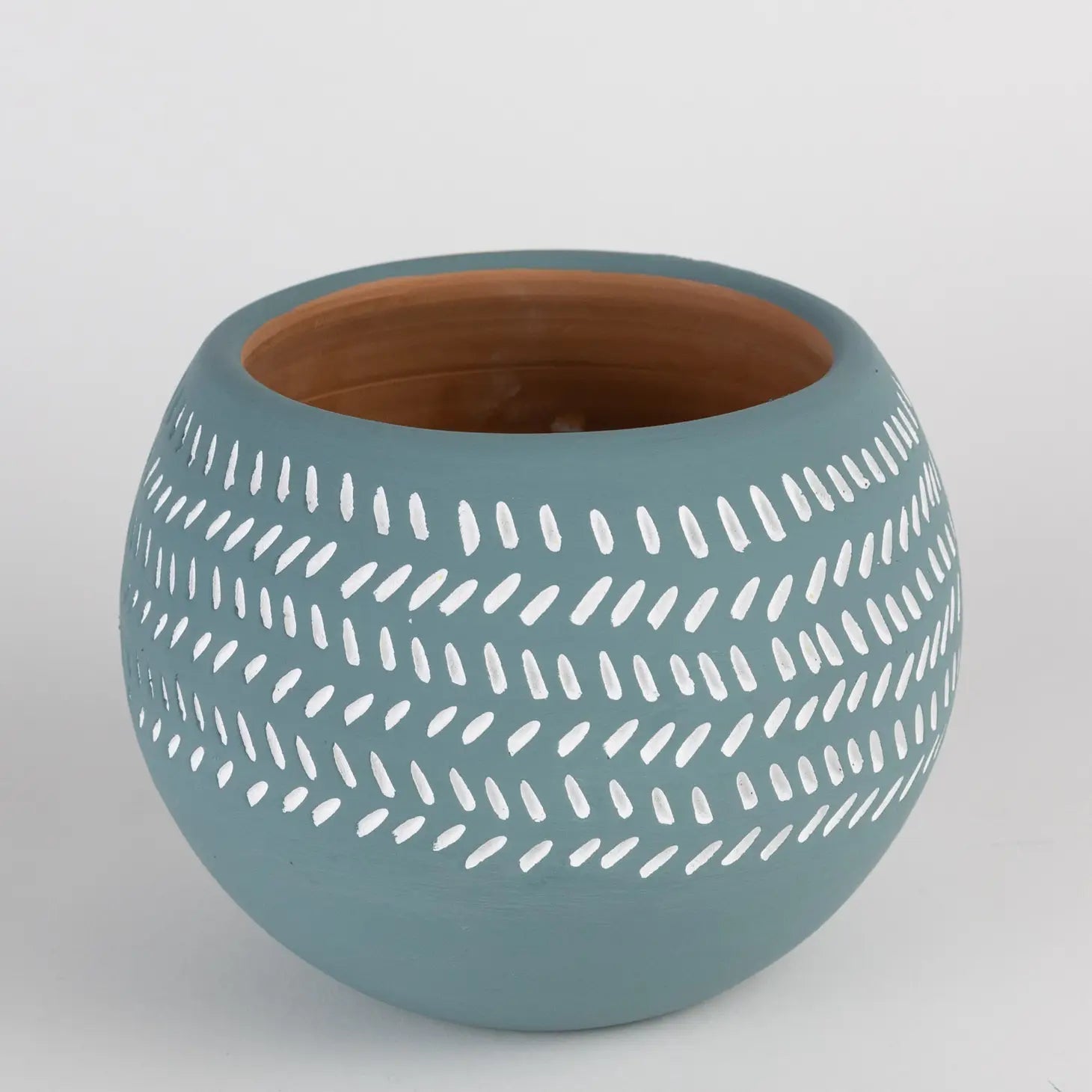 Teal Scored Terracotta Planter 7''D (*Local Pickup/ Local Delivery Only)