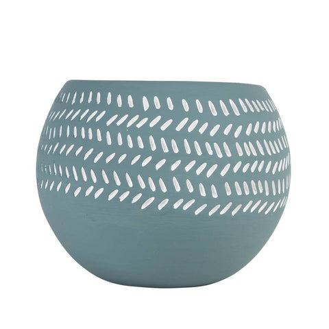 Teal Scored Terracotta Planter 7''D (*Local Pickup/ Local Delivery Only)