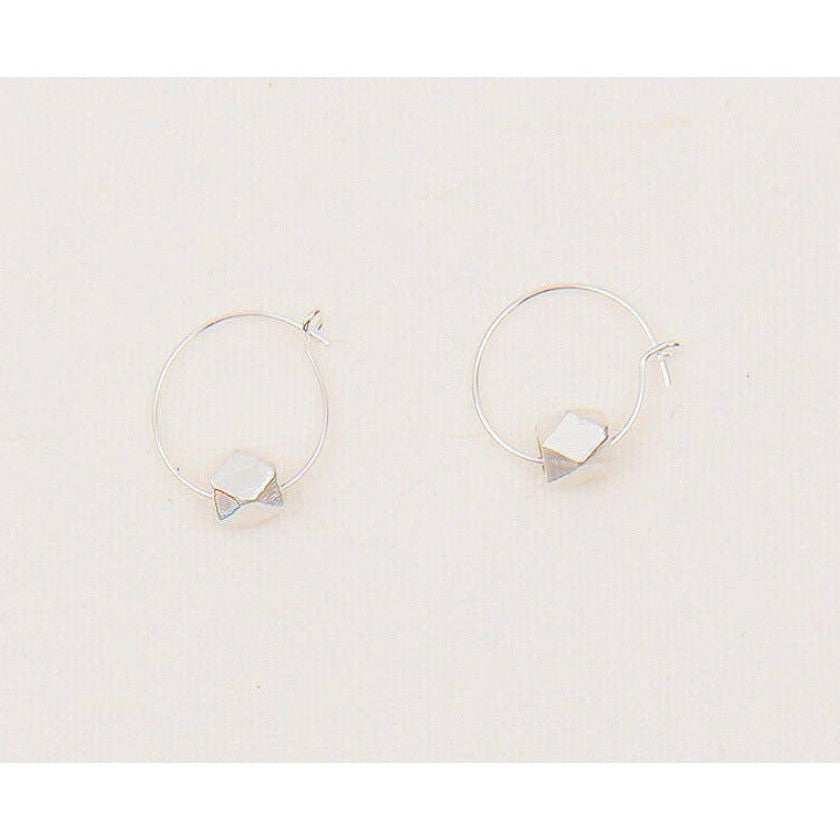 Tiny Hoops With Faceted Metal Bead- Assorted Colors