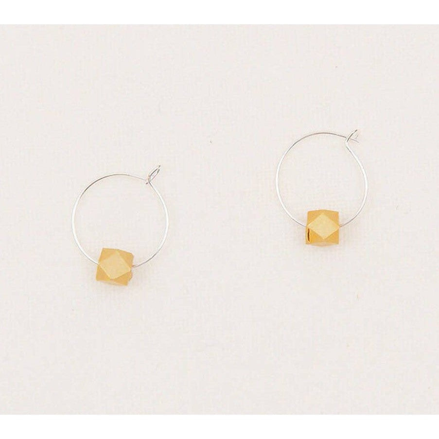 Tiny Hoops With Faceted Metal Bead- Assorted Colors