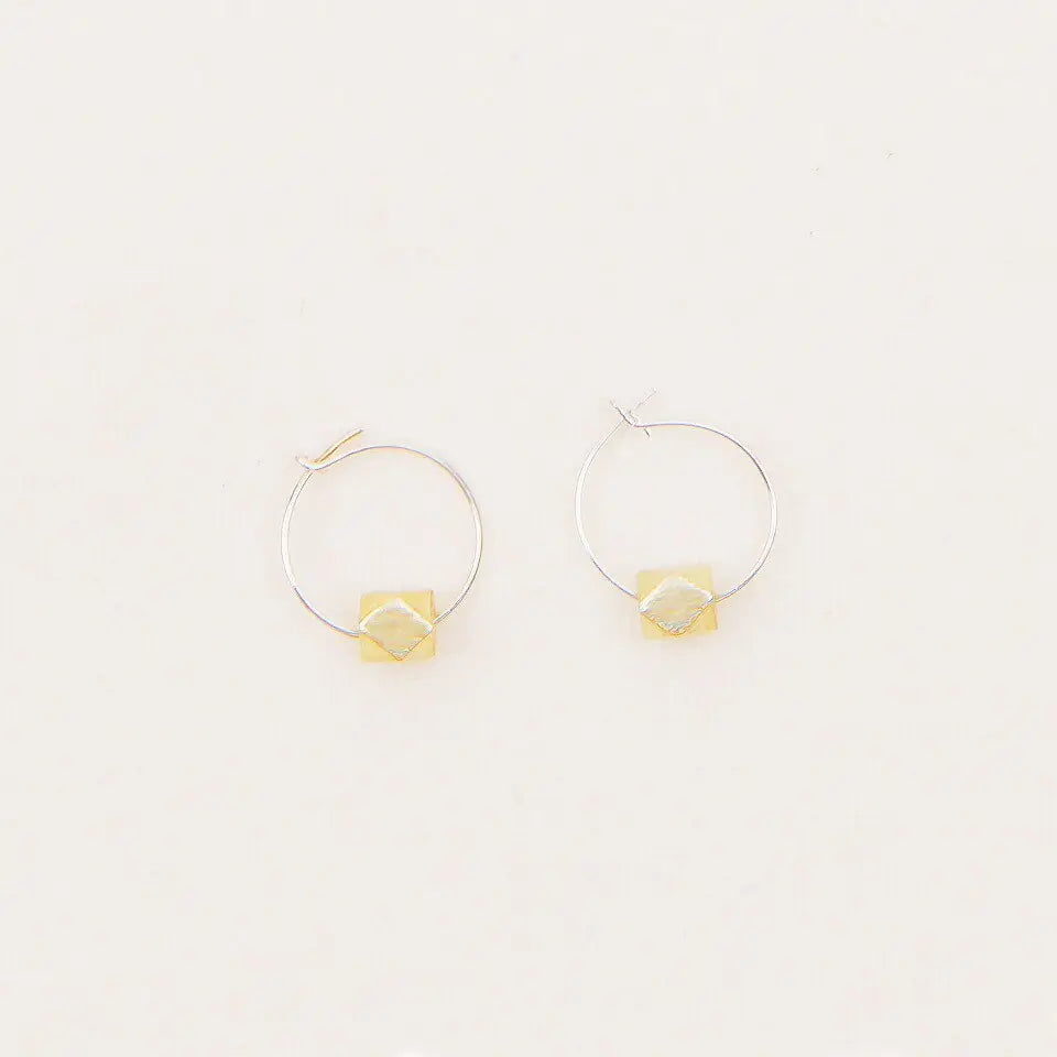 Tiny Hoops With Faceted Metal Bead- Assorted Colors