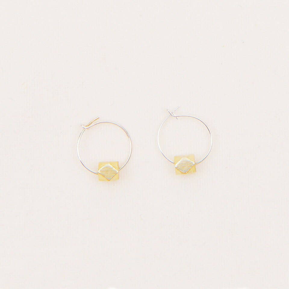 Tiny Hoops With Faceted Metal Bead- Assorted Colors