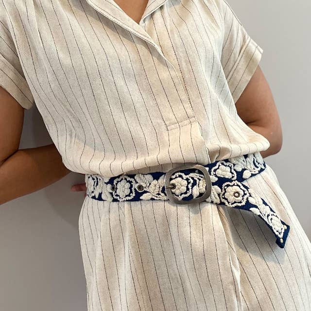 Two-Tone Wool Belt- Blue/Cream- Assorted Sizes