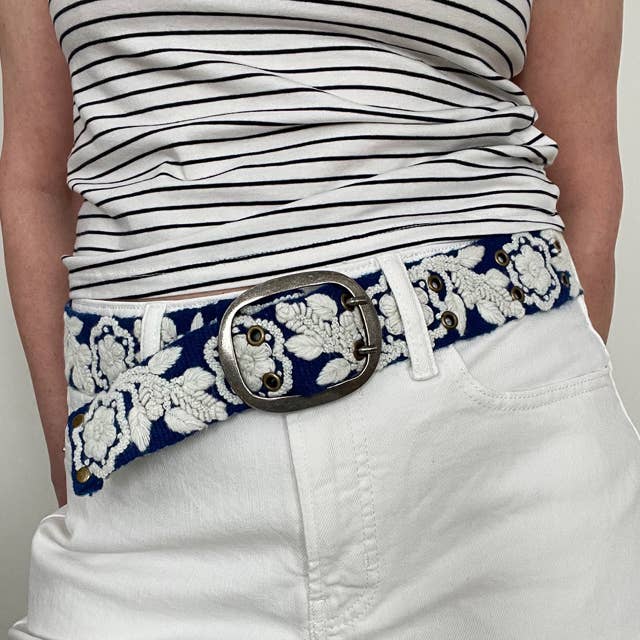 Two-Tone Wool Belt- Blue/Cream- Assorted Sizes