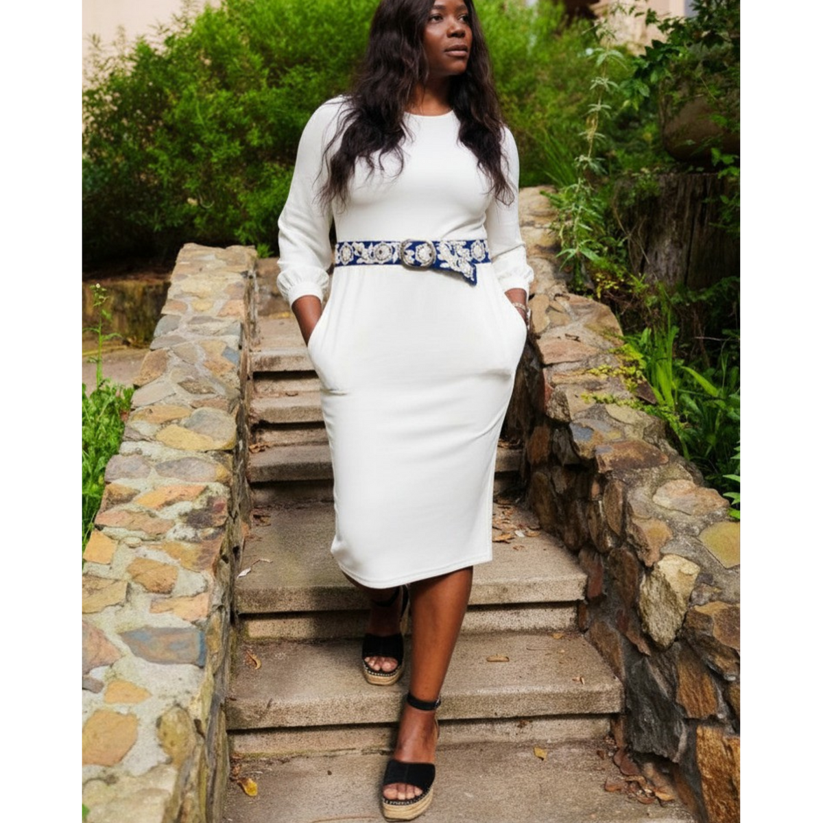 Two-Tone Wool Belt- Blue/Cream- Assorted Sizes