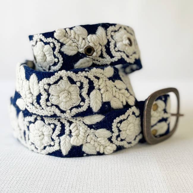 Two-Tone Wool Belt- Blue/Cream- Assorted Sizes