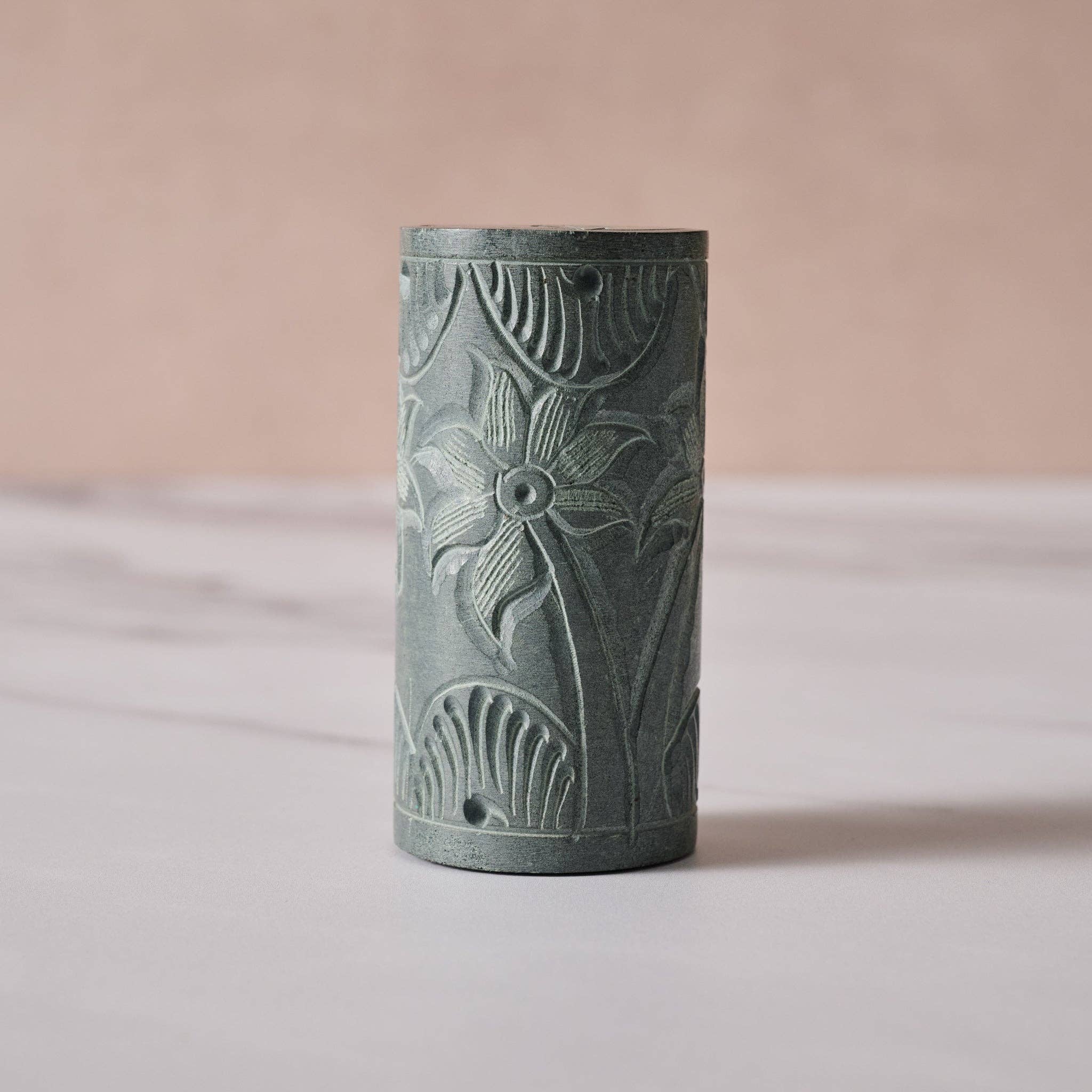 Valli Carved Palewa Stone Salt + Pepper Shakers