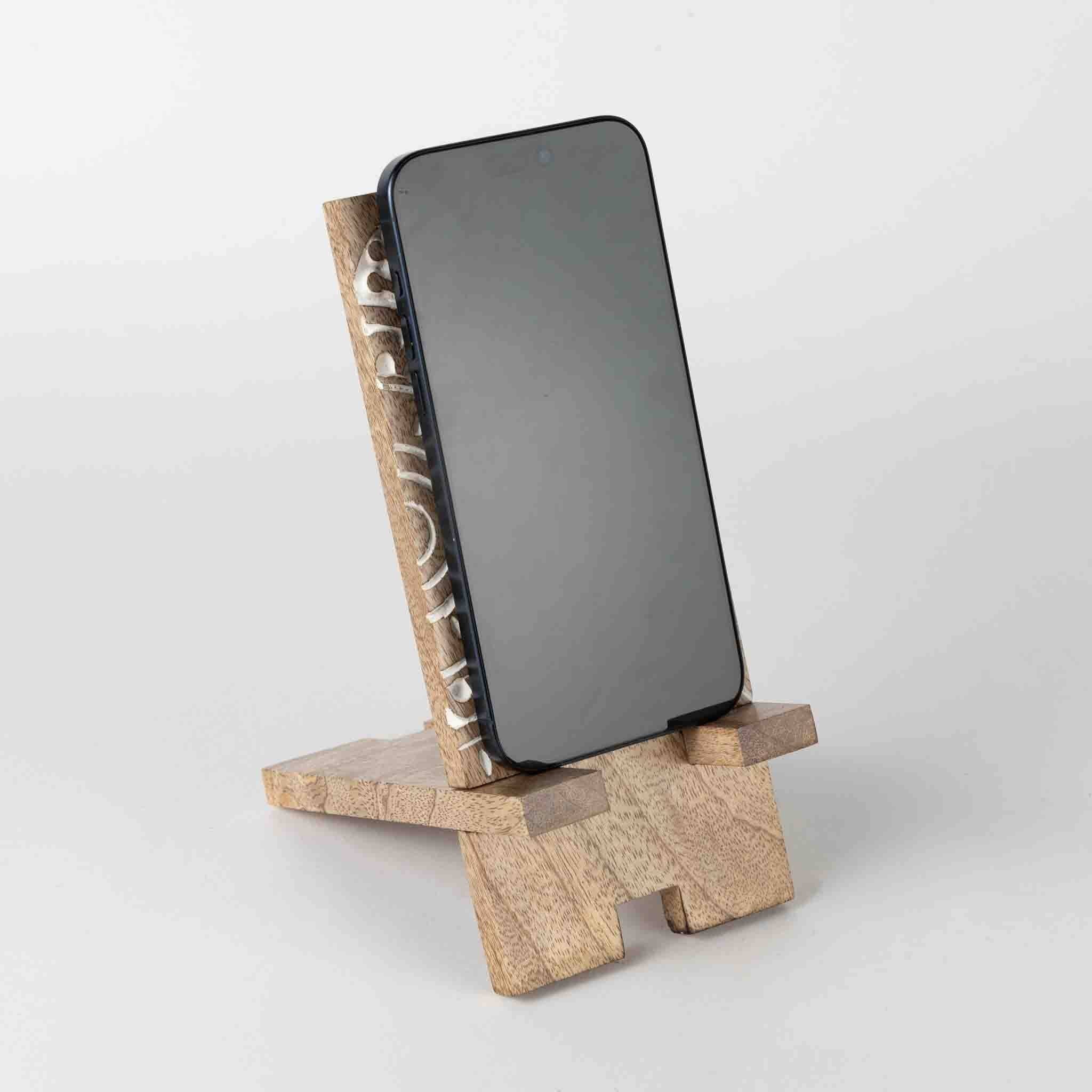 Vasai Mango Wood Phone Stand - Mandala
