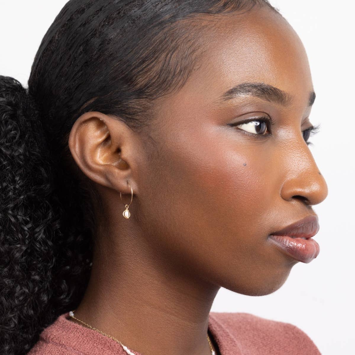Victoria Rice Pearl Charm Mini Hoops
