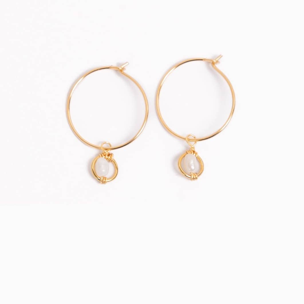 Victoria Rice Pearl Charm Mini Hoops