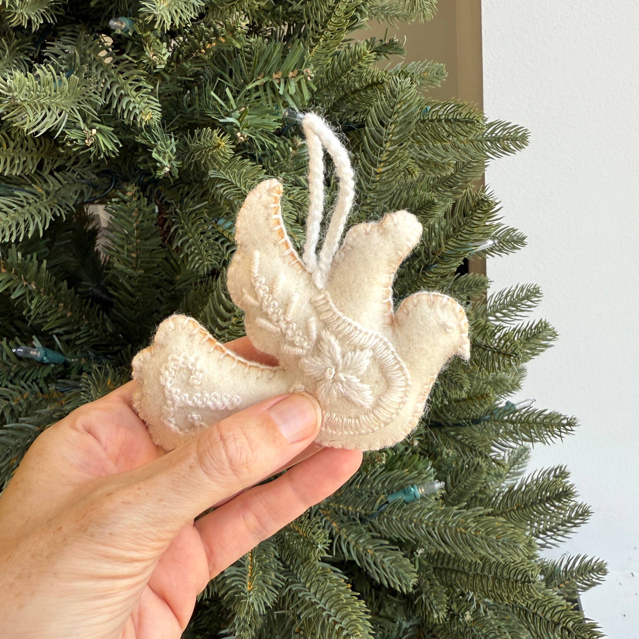 White Dove Embroidered Wool Ornament