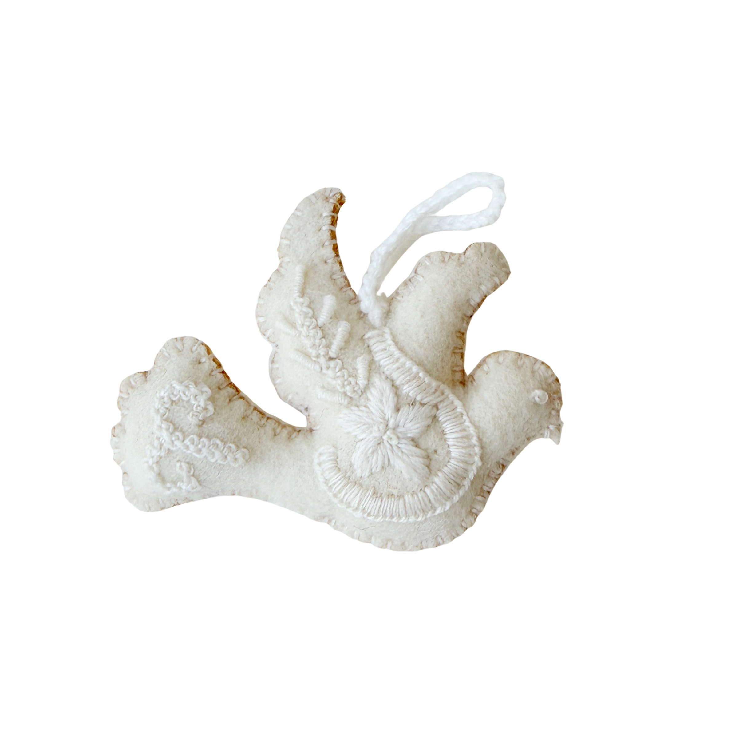 White Dove Embroidered Wool Ornament