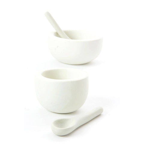 White Soapstone Salt Cups and Spoons