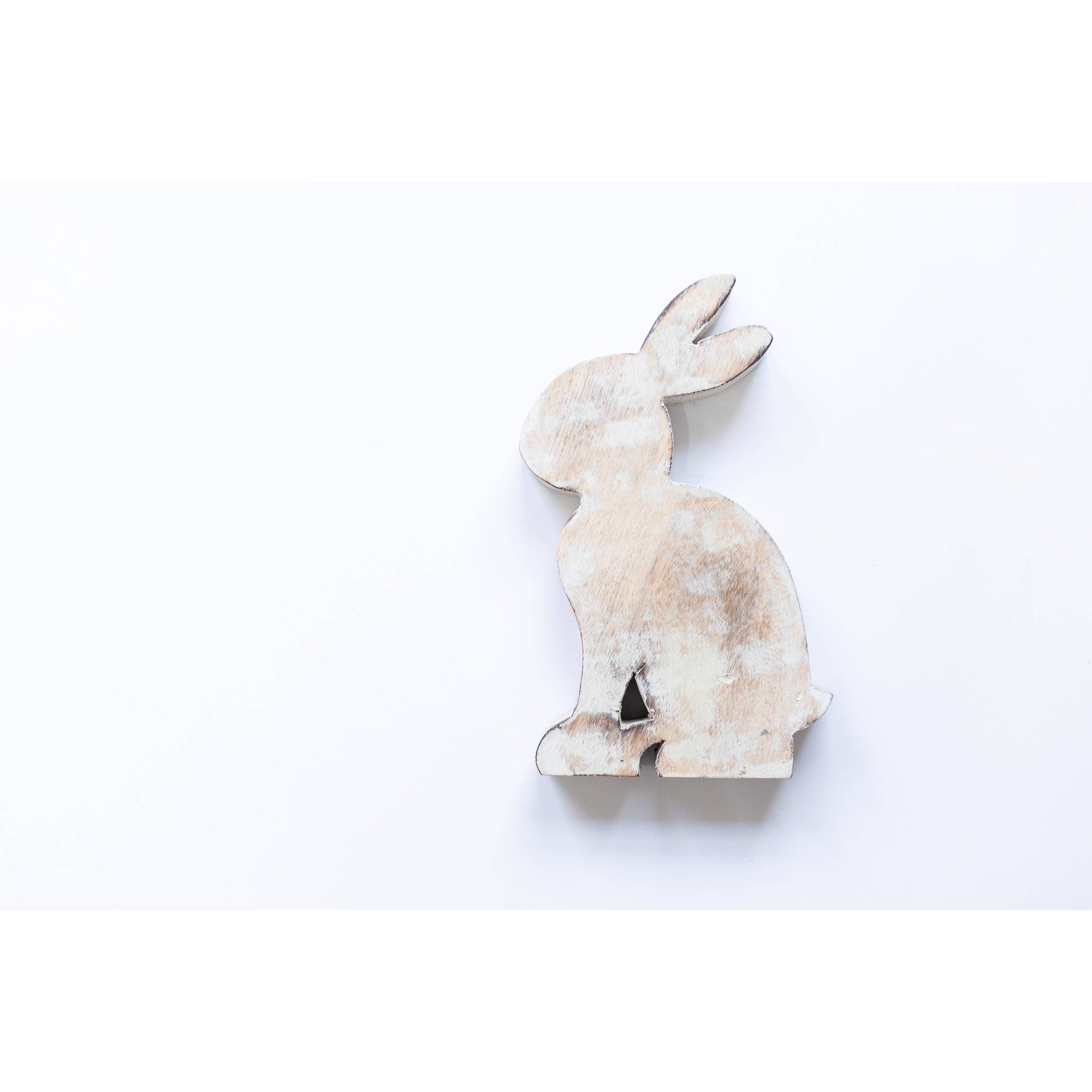 White Washed Wooden Bunny-Small- Sold Individually