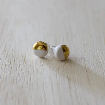 White and Gold Circle Stud Earrings