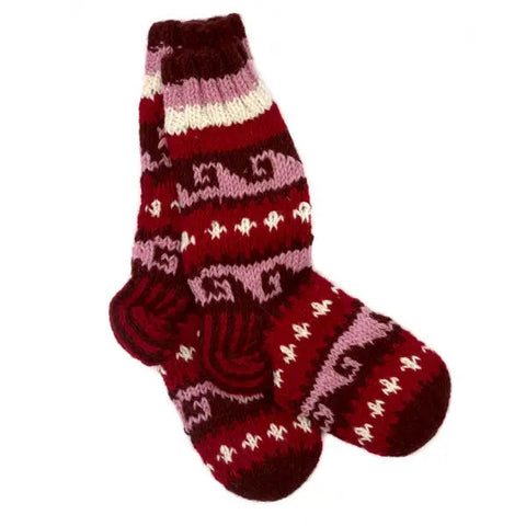 Woollen Annapurna Socks - Red and Pink
