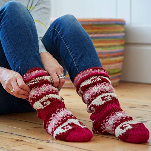 Woollen Annapurna Socks - Red and Pink