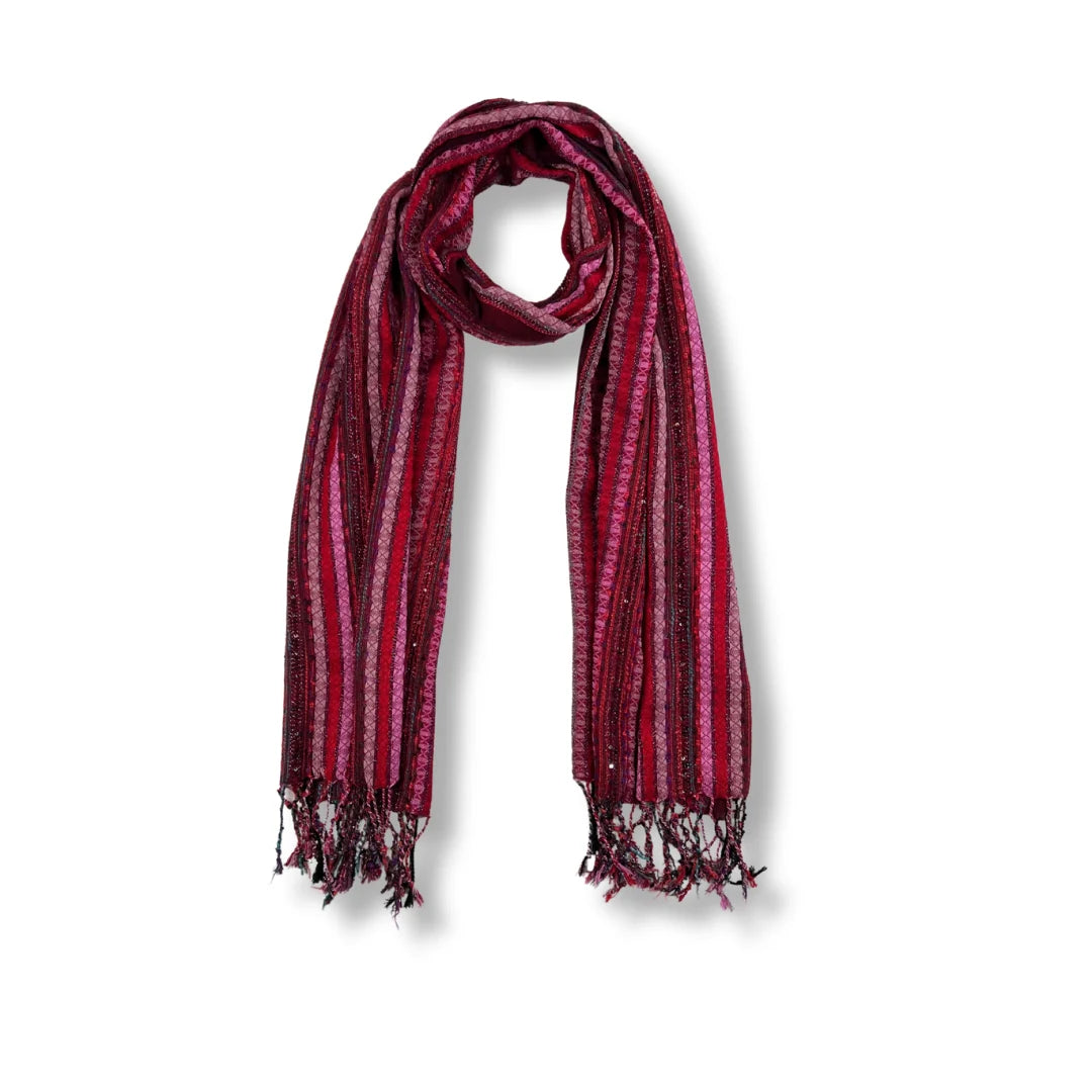 Zari Weave Scarf- Red and Pink