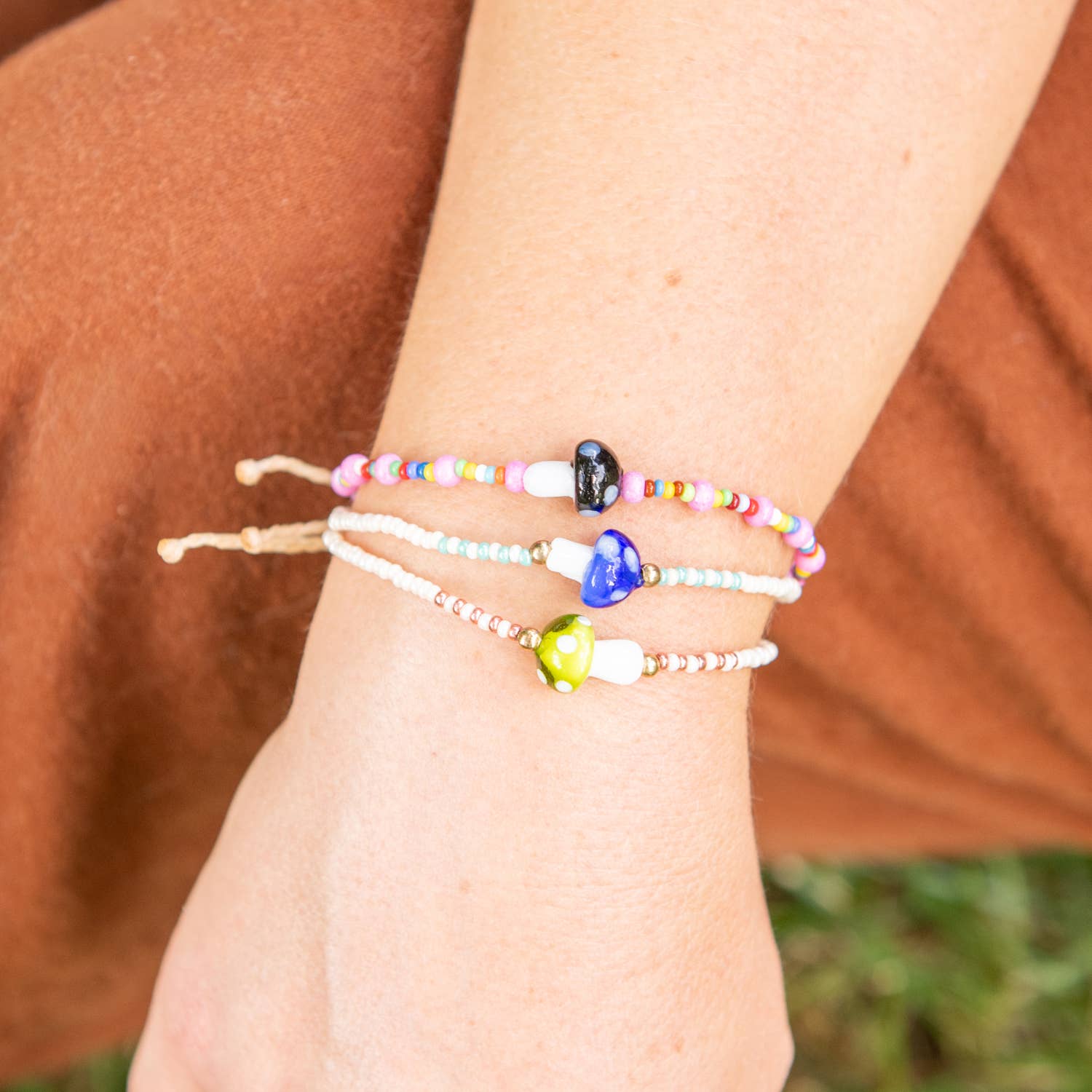 Mushroom Beaded String Bracelet- Assorted Colors and Styles