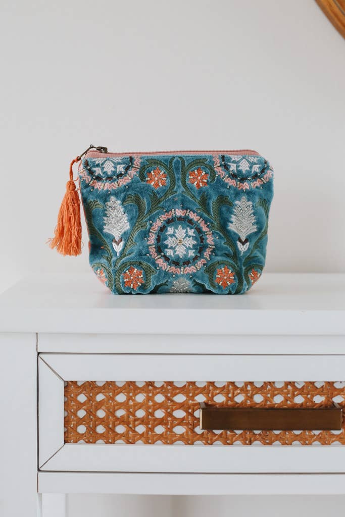 Embroidered Velvet Pouch