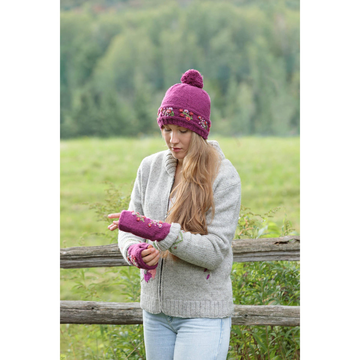 Mathilde Embroidered Wool Handwarmers- Assorted Colors