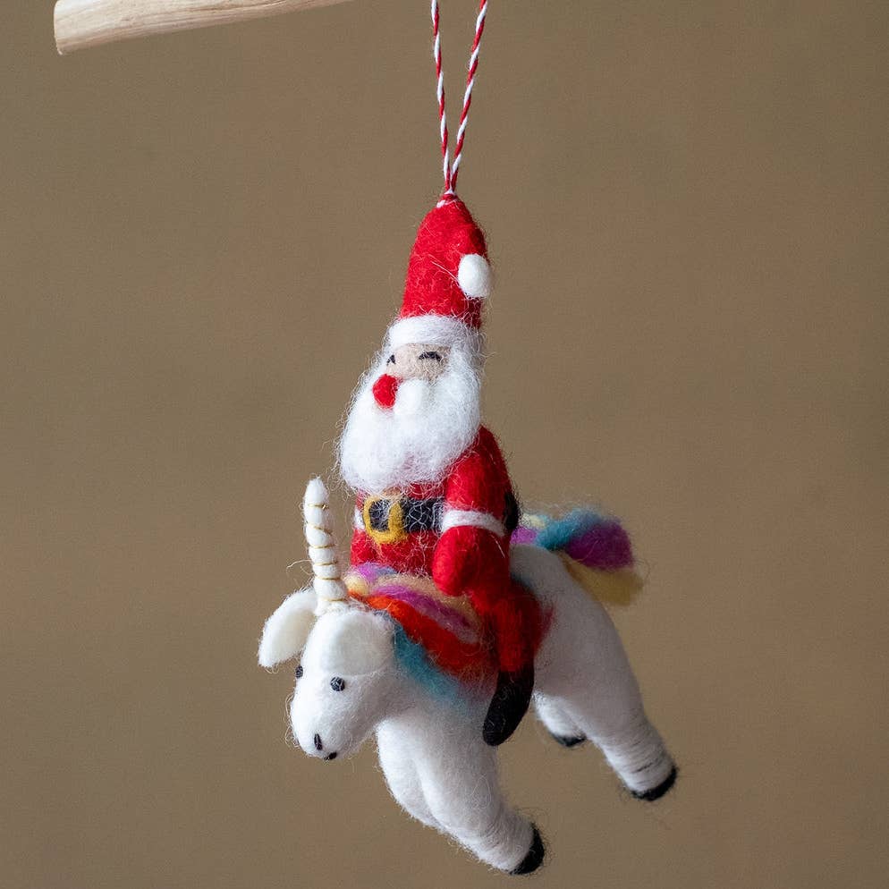 Felt Unicorn Santa Ornament