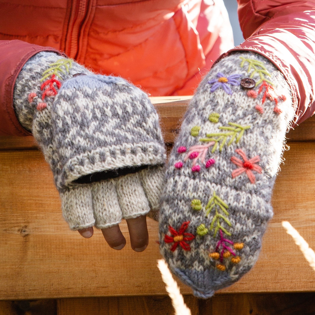 Sadie Embroidered Wool Convertible Mittens