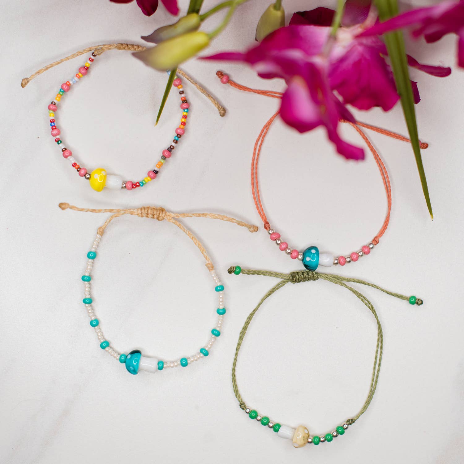 Mushroom Beaded String Bracelet- Assorted Colors and Styles