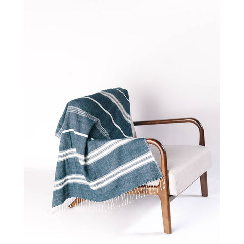 Aden Cotton Throw Blanket | Handwoven in Ethiopia- Navy/Natural