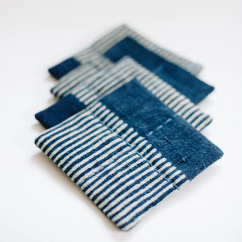 Block Print Indigo Coasters- Set of 4- Striped