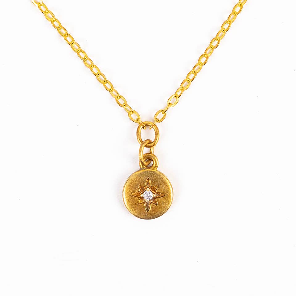 CZ Sunburst Charm Necklace